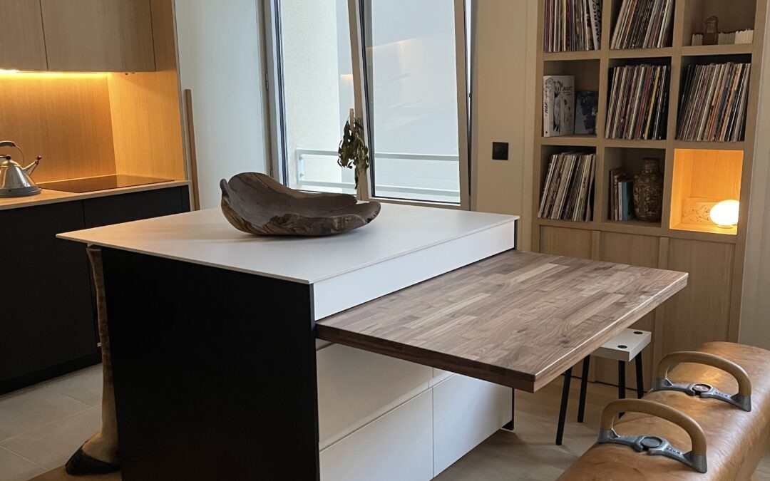 Ilôt central avec plan de travail escamotable