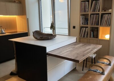 Ilôt central avec plan de travail escamotable